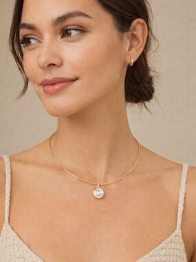 NWT Anthropologie Thin Corded Crystal Pendant Necklace Gold Tone